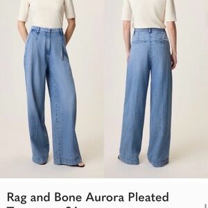 NWT Size 26. Rag & Bone Aurora Pleated Trousers, High Rise, Wide-Leg, Light Blue